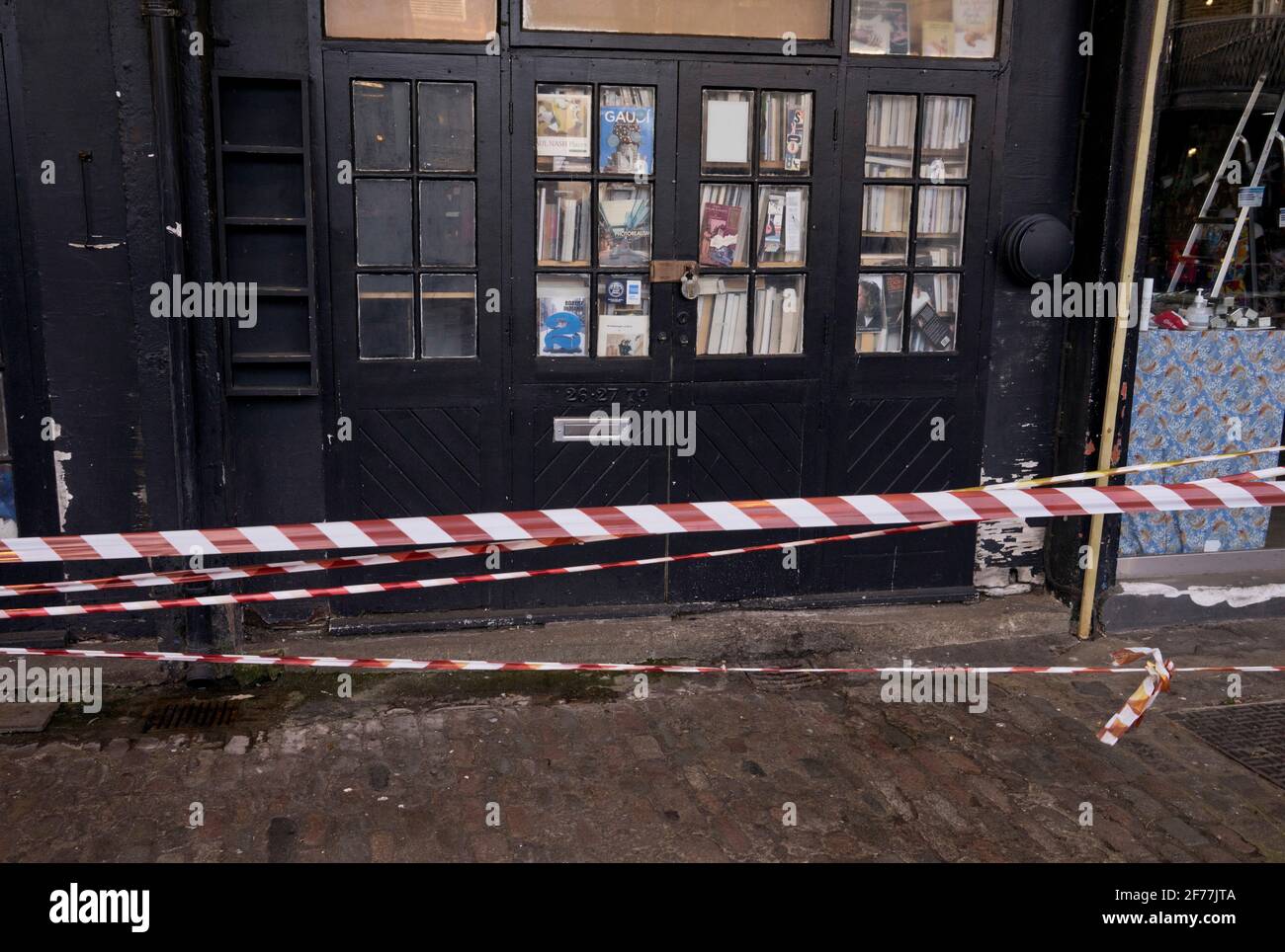 Shops, clubs & pubs in the world famous Camden Market closed, with some for sale and to let due to lockdown to prevent the spread of the Coronavirus pandemic in London, England, UK. Stock Photo