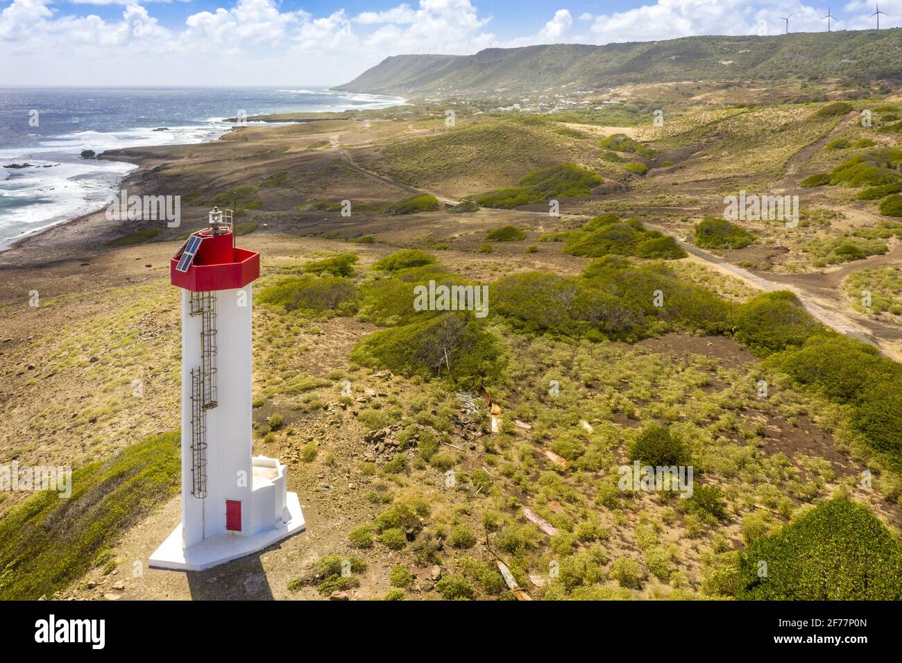 France, Caribbean, French West Indies, Guadeloupe, Island of La Désirade, lighthouse of Pointe Mancenillier, National Nature Reserve of La Désirade Stock Photo