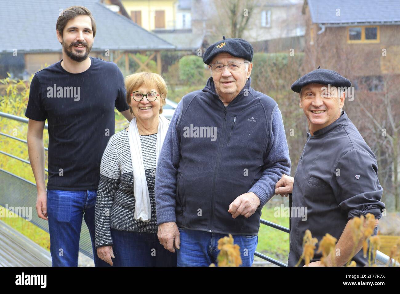 France, Ariege, Engomer, Le Moulin Gourmand, three generations of cheese makers (Gimbrede family) Stock Photo