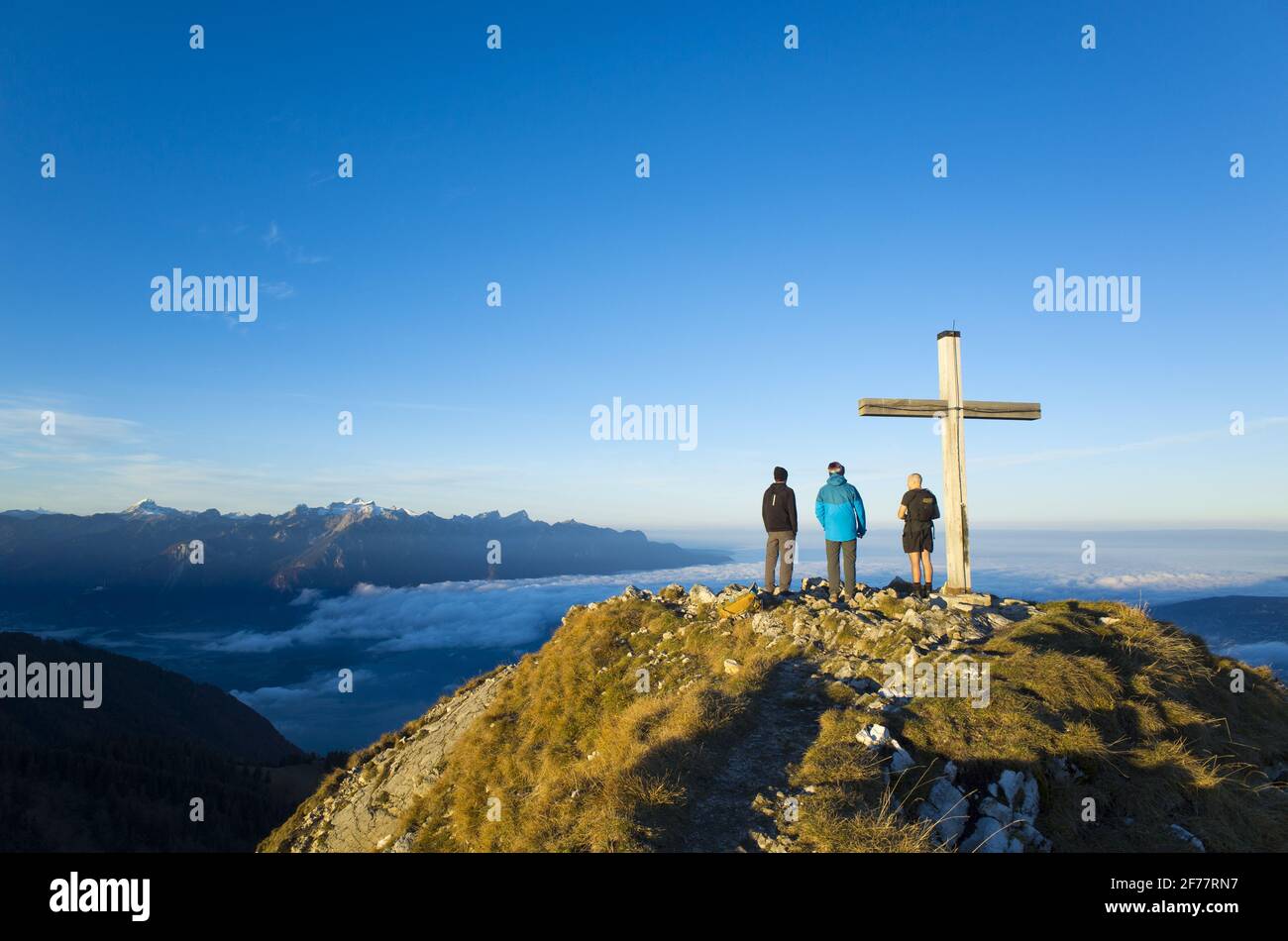 Switzerland, Vaud, Montreux, sunrise on Leman region from Dent de Jaman Stock Photo