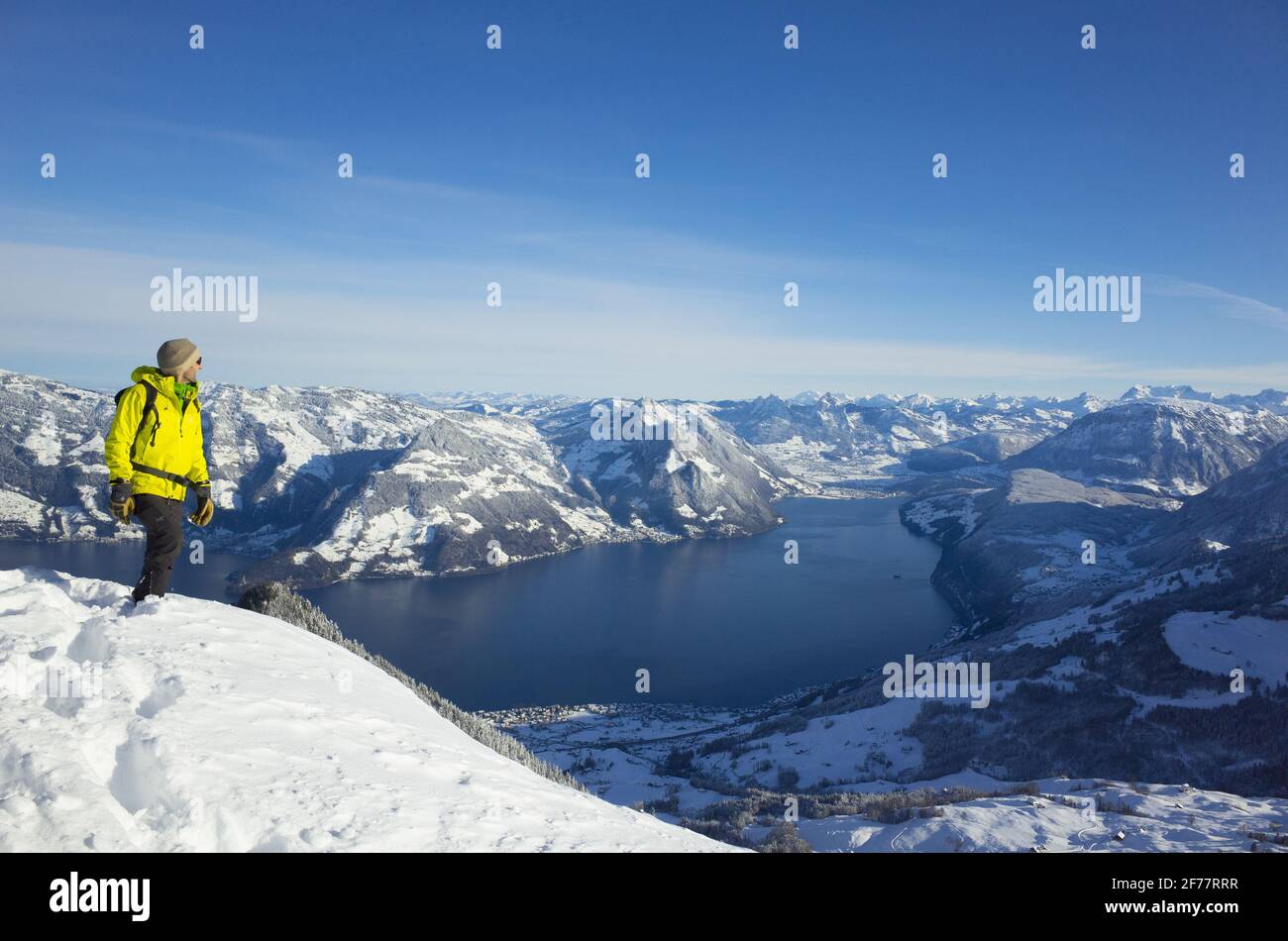Switzerland, Lucerne, Vierwaldstaettersee, ski mountaineering to Buochserhorn Stock Photo