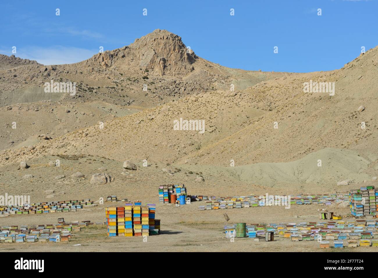 Iran, West Azerbaijan province, Maku region, Beehives Stock Photo