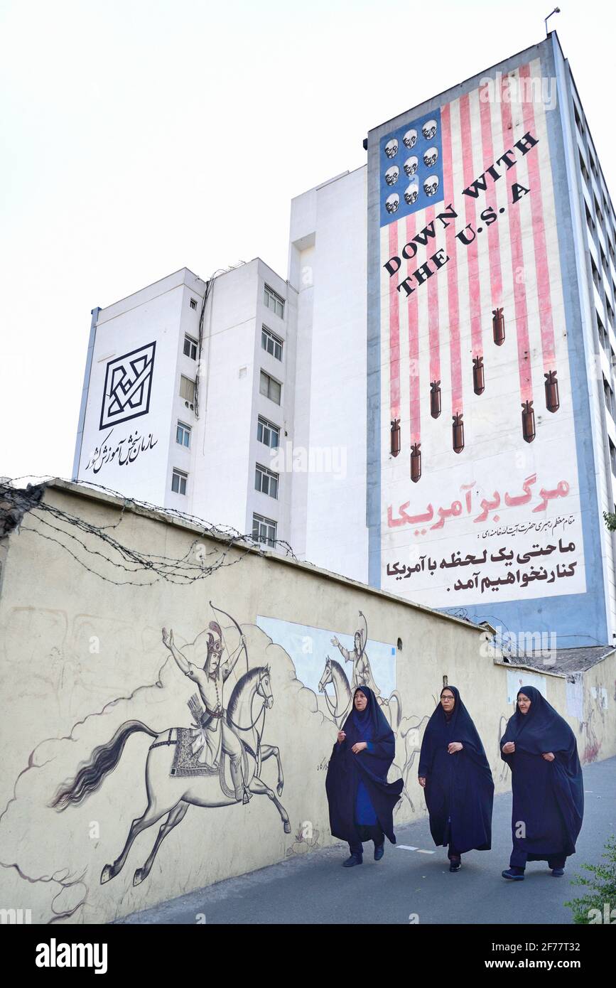 Iran, Tehran, Down with the USA mural Stock Photo