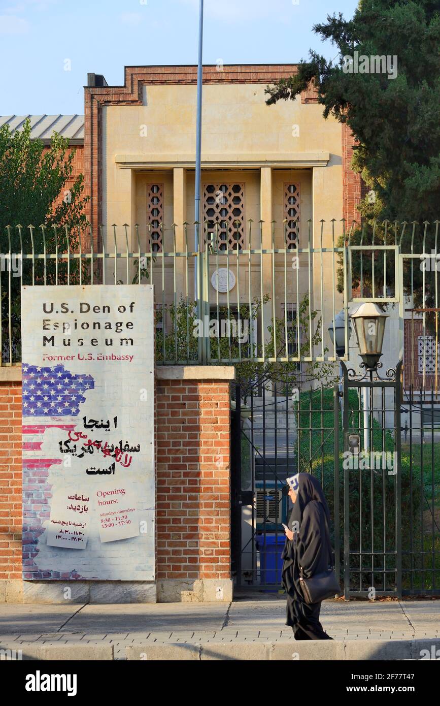 Iran, Tehran, Former U.S embassy, converted in a U.S Den of espionnage museum Stock Photo