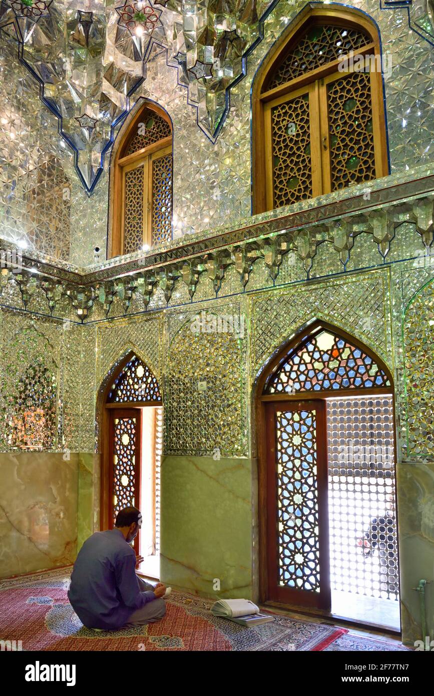 Iran Shiraz Ali Ibn Hamze Mausoleum Muslim Devotee In Prayer 2F77TN7 