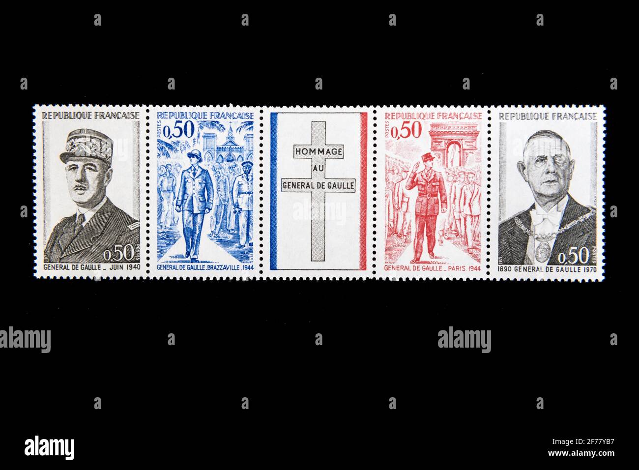 France, Paris, stamps, tribute to General de Gaulle Stock Photo