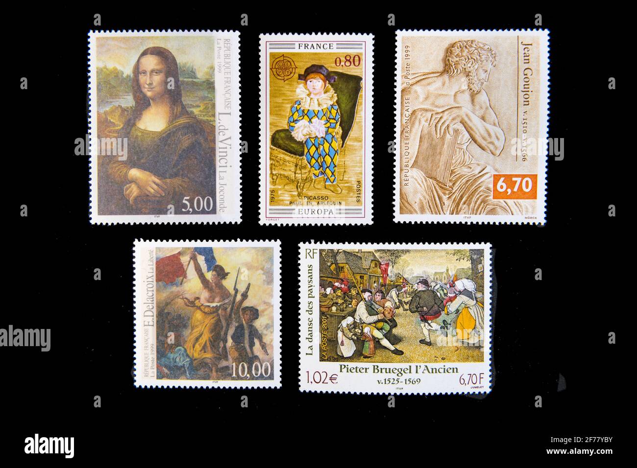 France, Paris, stamps, famous art pieces Stock Photo