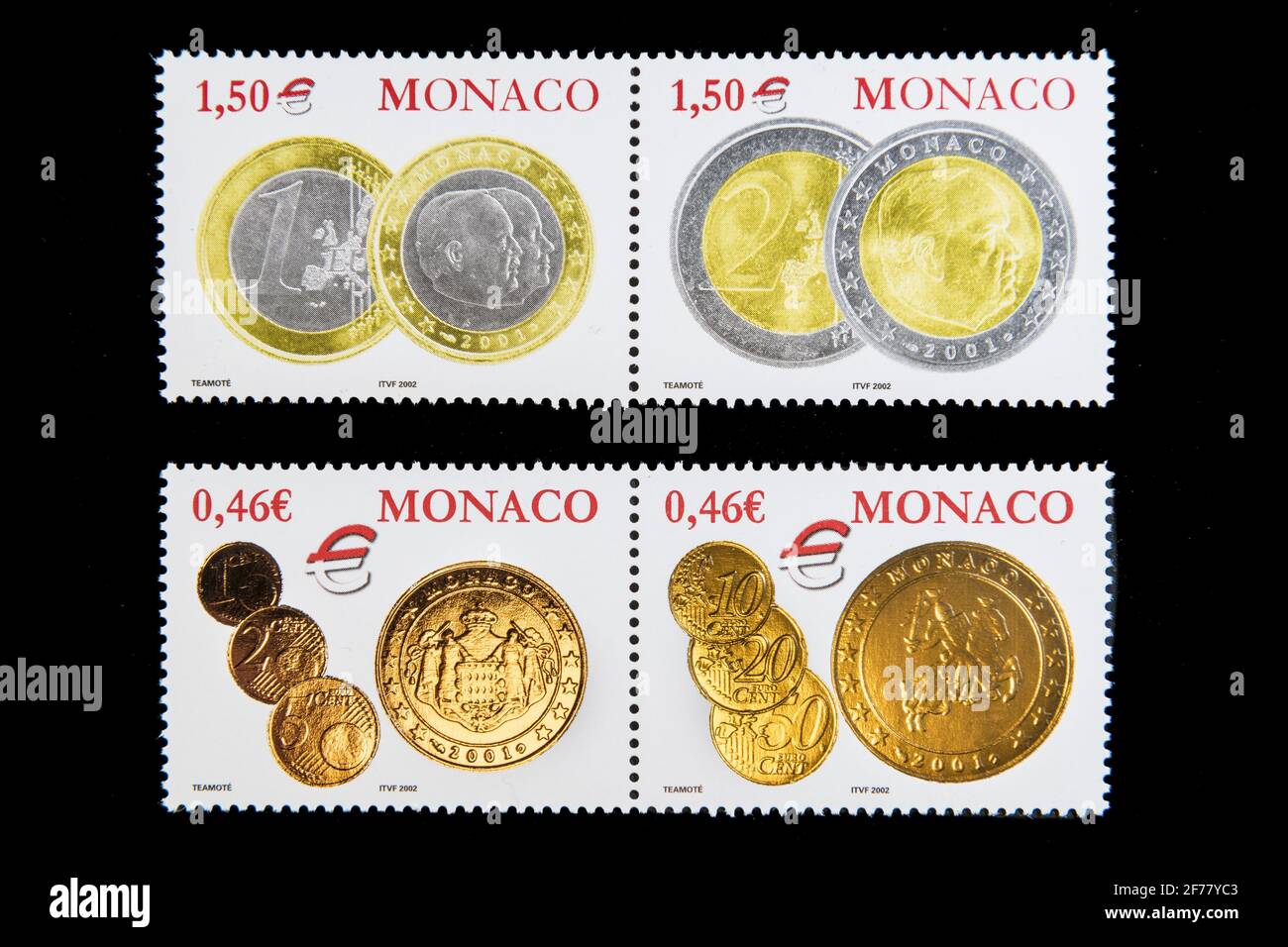 Monaco, stamps, euros Stock Photo