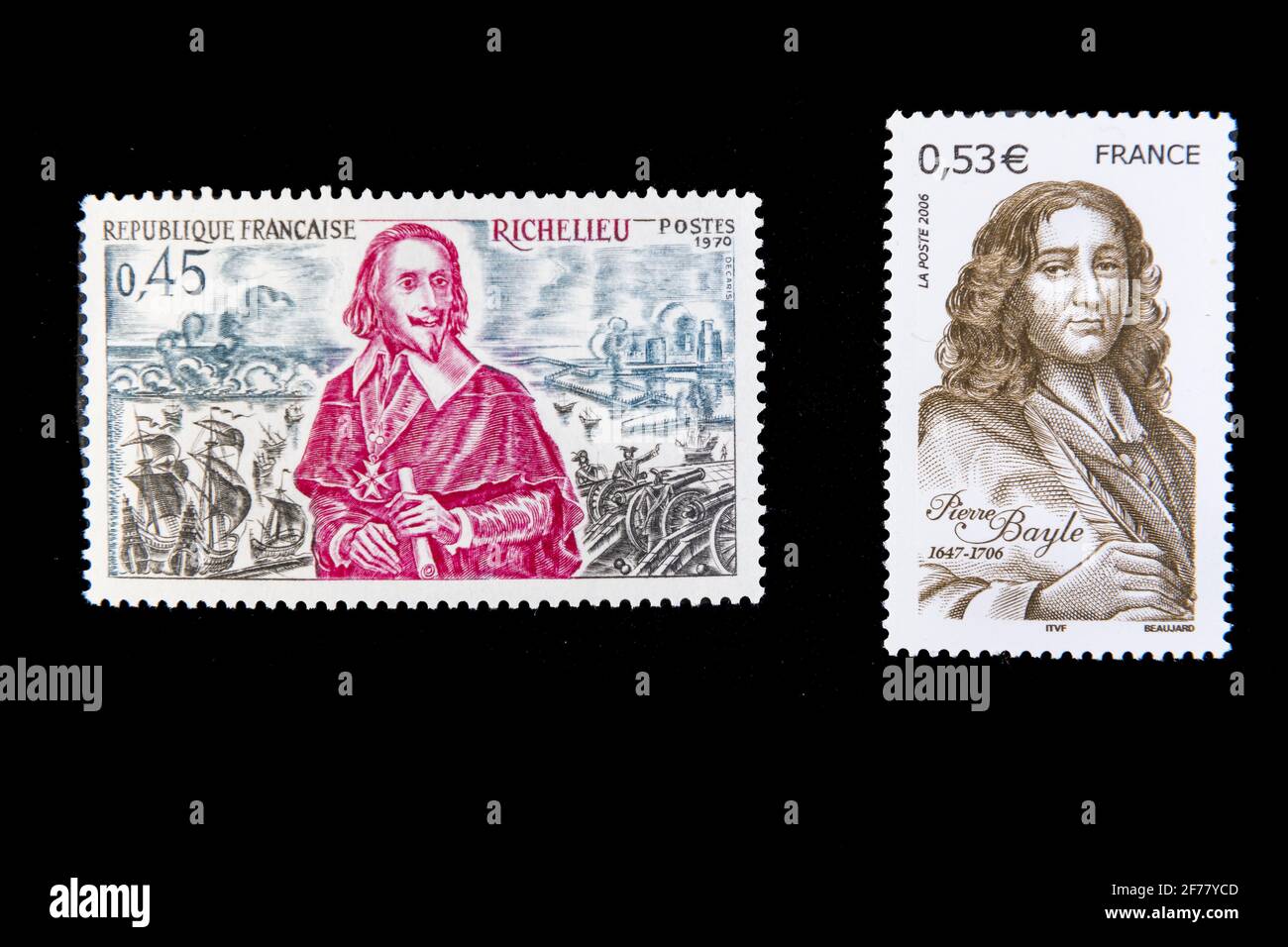 France, Paris, stamps, historical figures Stock Photo