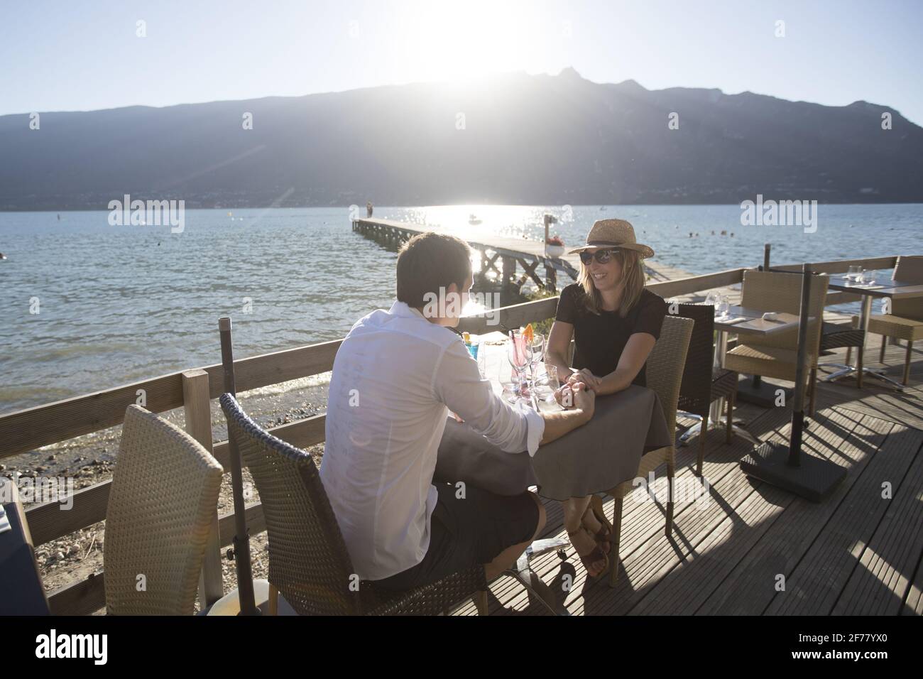 France, Savoie, Lac du Bourget, Aix les Bains, Riviera of the Alps,  aperitif on the terrace of the Lido in Tresserve Stock Photo - Alamy