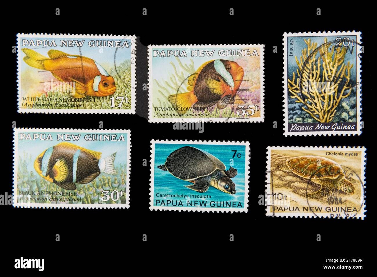 Papua New Guinea, Port Moresby, stamps, fishes Stock Photo