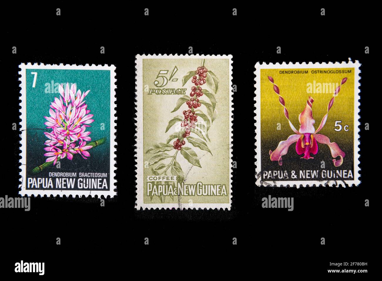 Papua New Guinea, Port Moresby, stamps, orchids Stock Photo