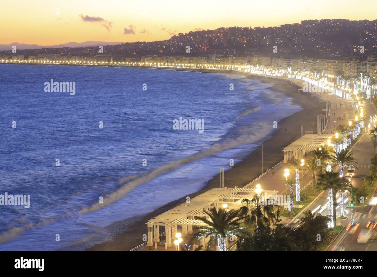 France, Alpes Maritimes, Nice, view at nightfall on the Baie des Anges and  the Promenade des Anglais Stock Photo - Alamy