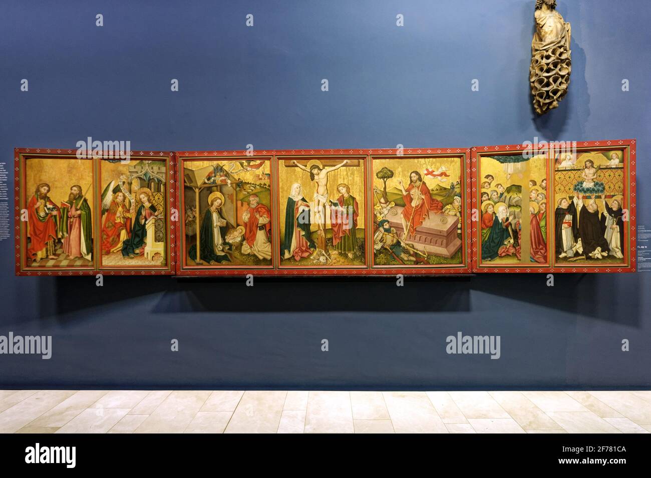 Germany, Baden Wurttemberg, Freiburg im Breisgau, Augustinermuseum, Altarpiece with scenes from the life of the Virgin and the Passion of Christ, Upper Rhine, c.1450 Stock Photo
