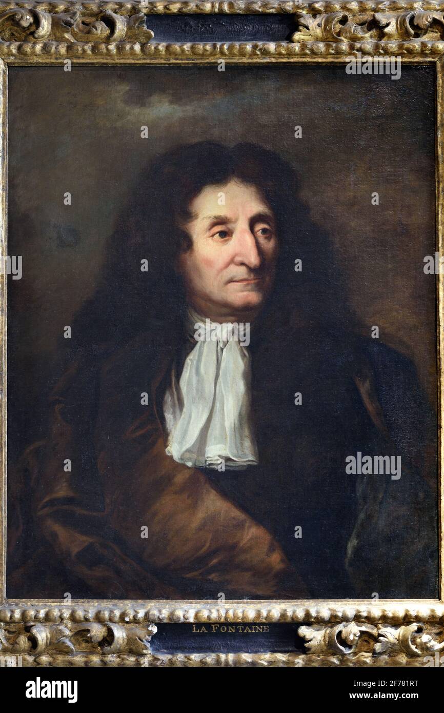 France, Aisne, Château-Thierry, Jean de La Fontaine Museum - city of Chateau-Thierry, the portrait of the poet painted circa 1680 by Hyacinthe Rigaud exhibited in the 17th century room Stock Photo