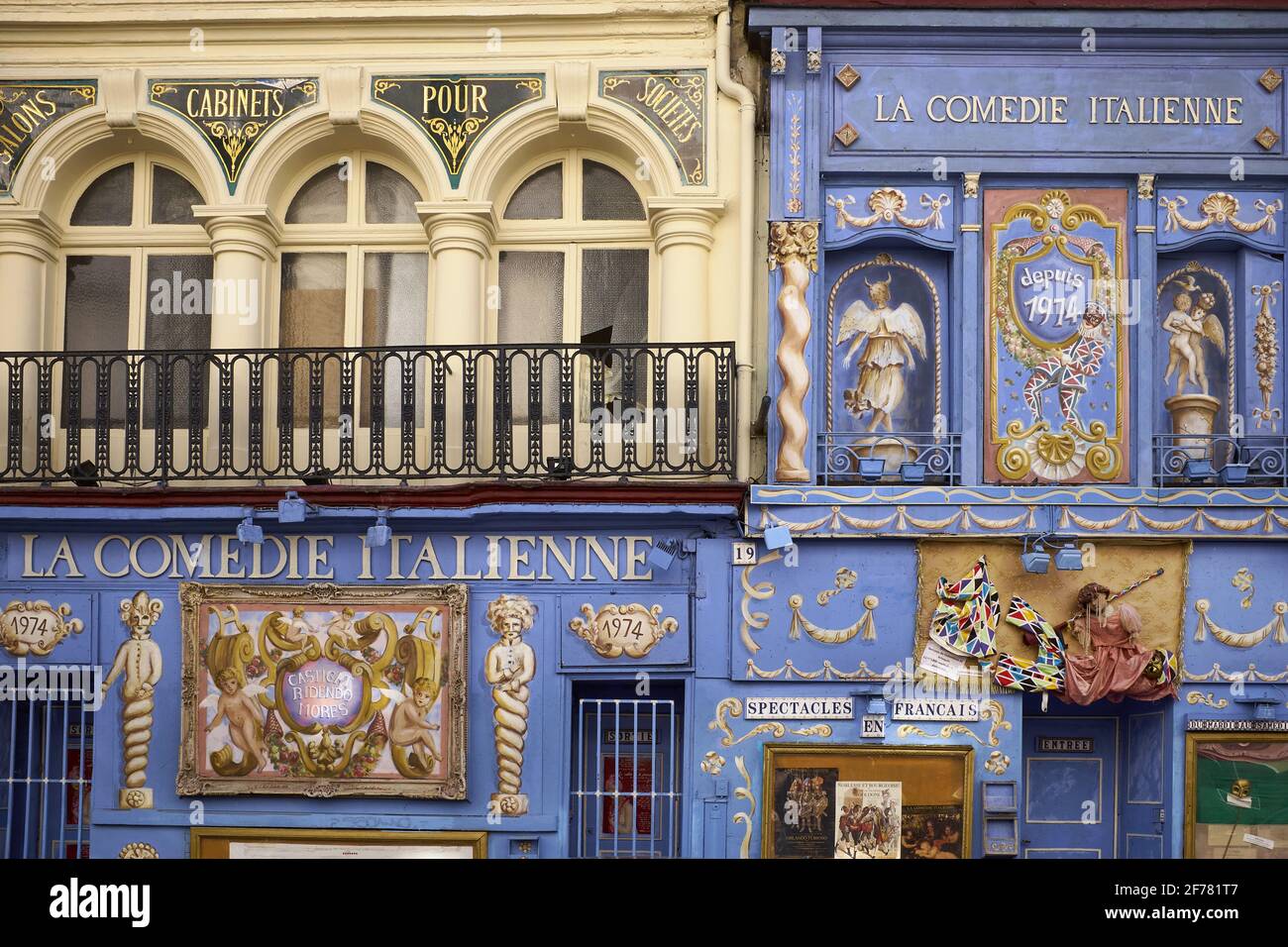 France, Paris, Montparnasse district, La Comedie Italienne Theater facade, rue de la Gaite Stock Photo