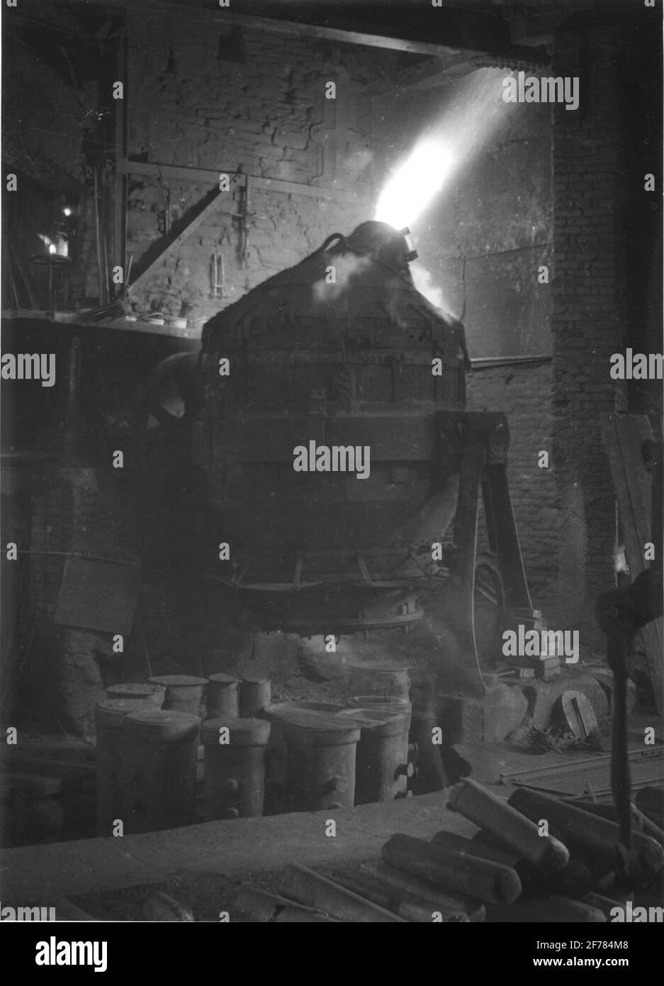 Bessemer blowing at Forsbacka ironworks. The photo is taken at Tefas prize competition in 1941. Stock Photo