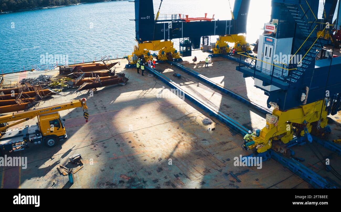 Shipping cranes over seas to Europe and Sweden . High quality photo Stock Photo