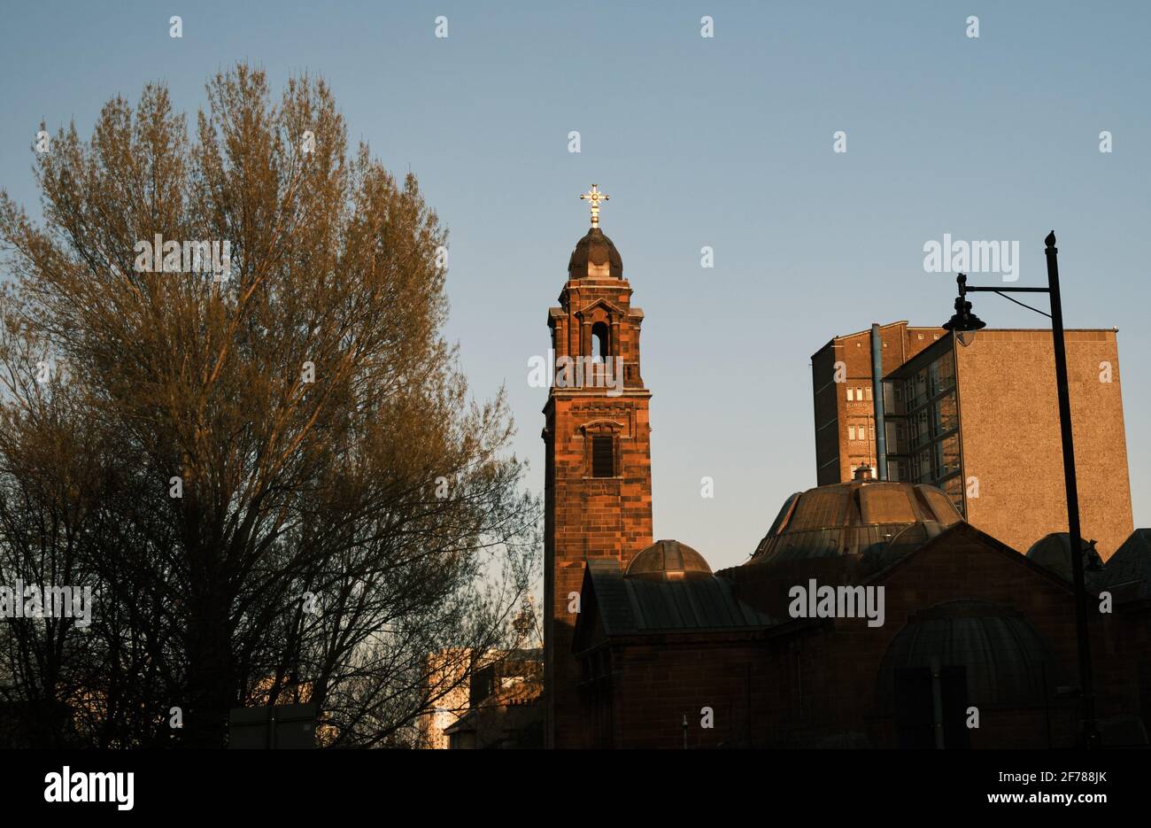 Garnethill, with St Aloysius Church spire in background. Glasgow, April 2021 Stock Photo