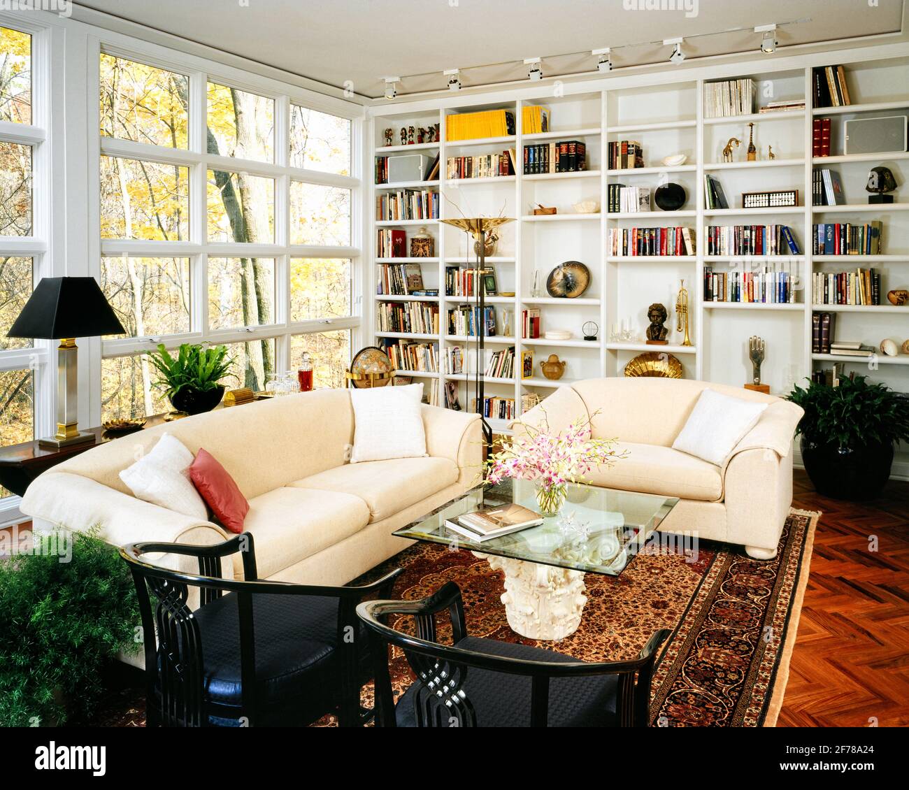 1980s 1990s COZY LIVING ROOM WITH SOFA AND CHAIR IN FRONT OF ...