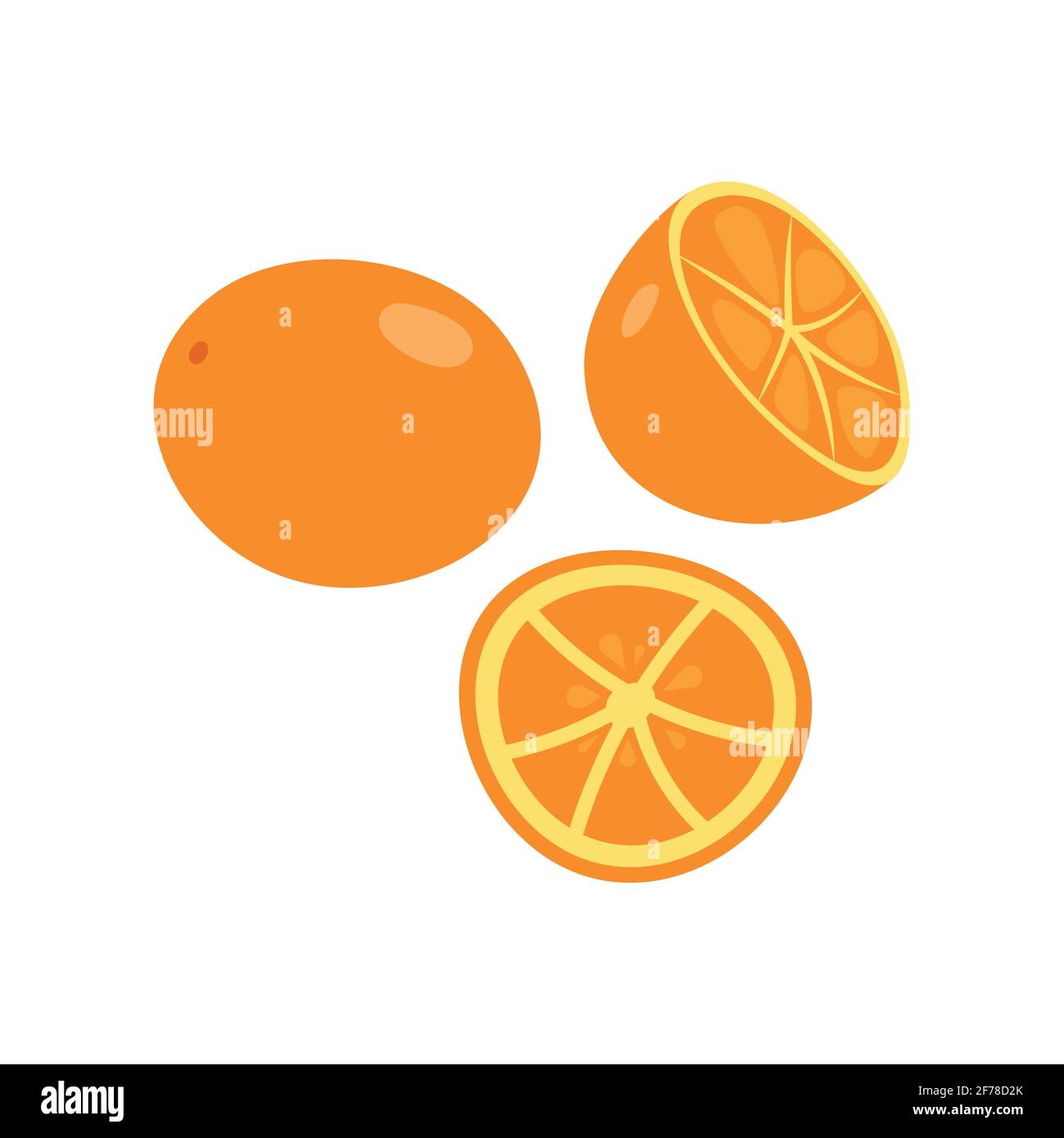 Orange fruit with leaf and slice. Vector illustration isolated on white ...