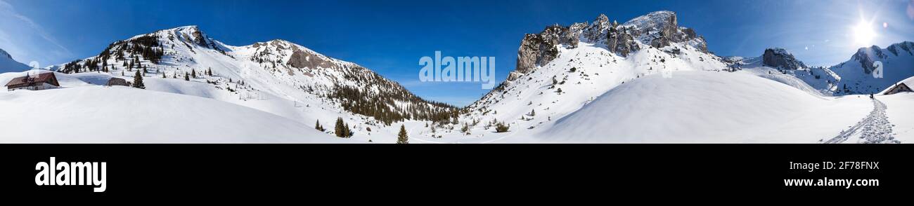 Mountain panorama from Soinsee lake in Bavaria, Germany, wintertime Stock Photo