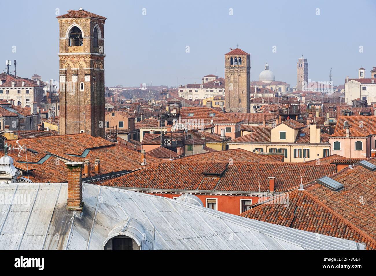 View of red tiled rooftops in Venice, Italy, Stock Photo