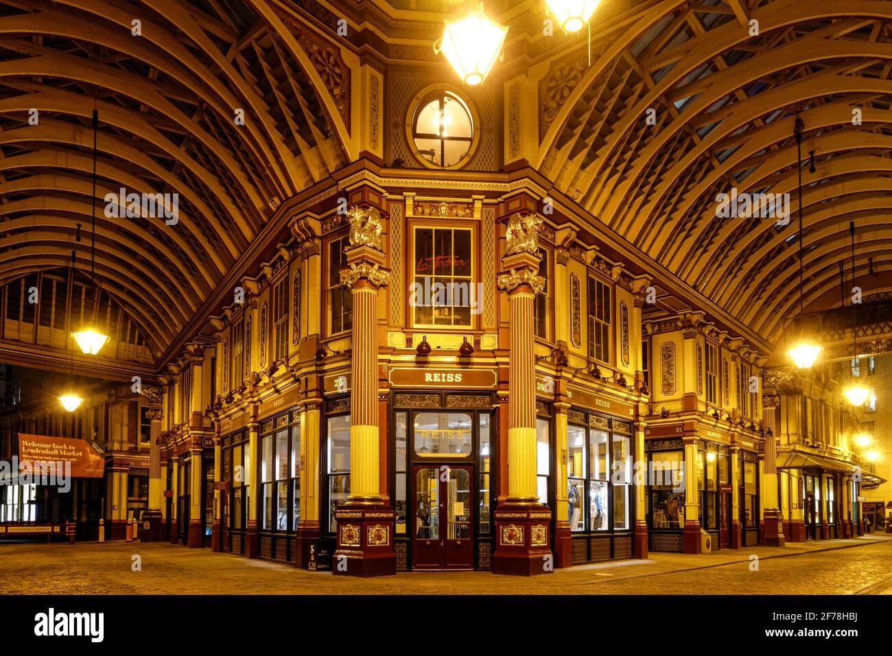 Night view of Leadenhall Market in London, England, United Kingdom, UK Stock Photo