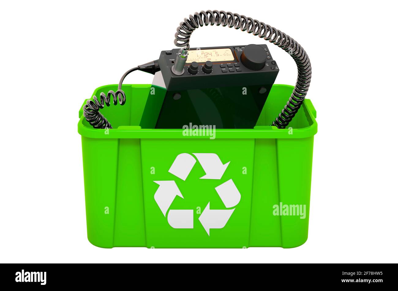 Recycling trashcan with amateur radio transceiver with push-to-talk  microphone switch. 3D rendering isolated on white background Stock Photo -  Alamy
