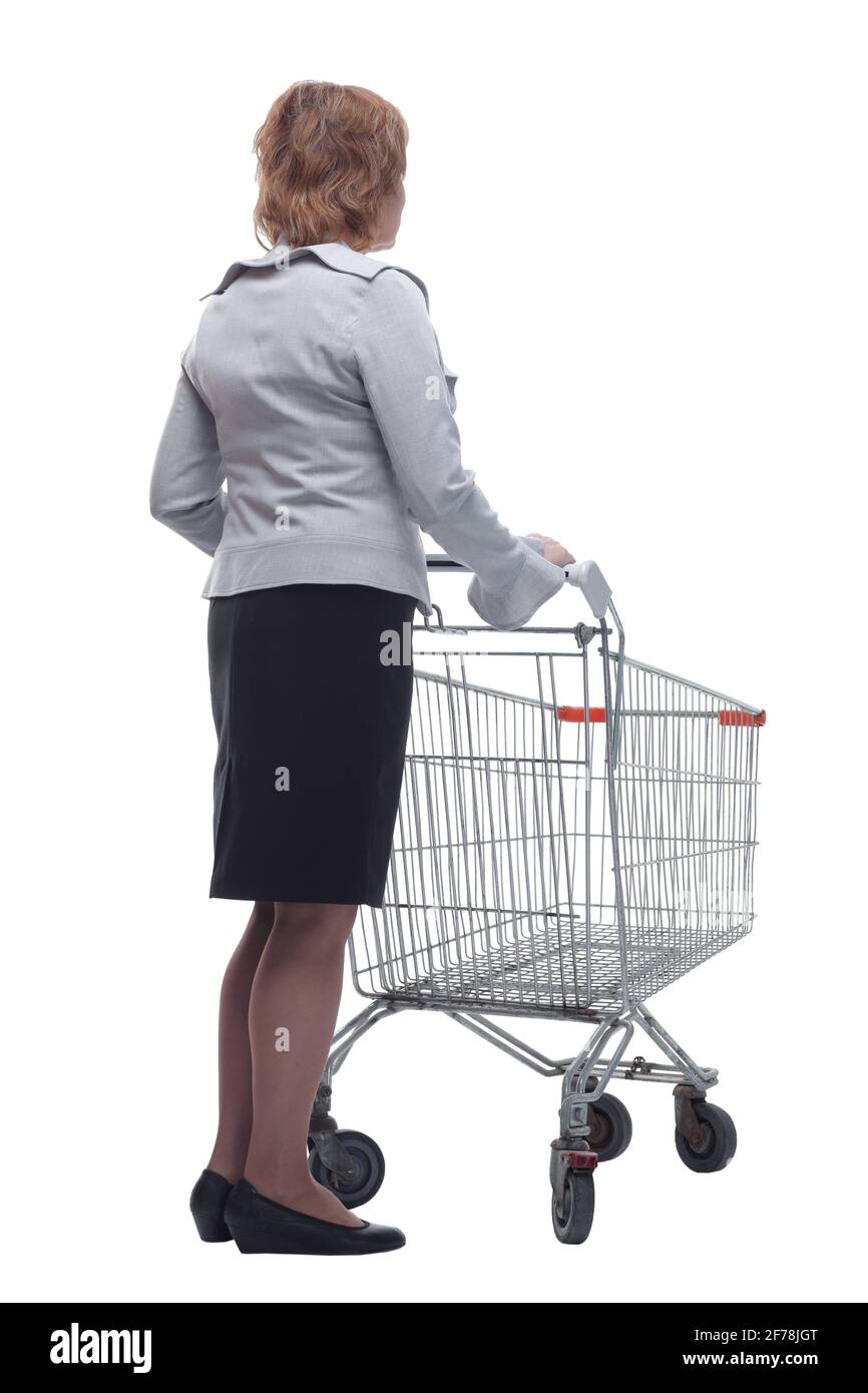 Back view of a woman pushing a shopping trolley Stock Photo Alamy