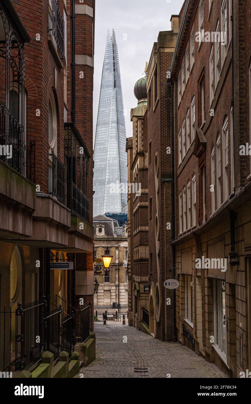 The Shard skyscraper seen from Lovat Lane, London England United Kingdom UK Stock Photo