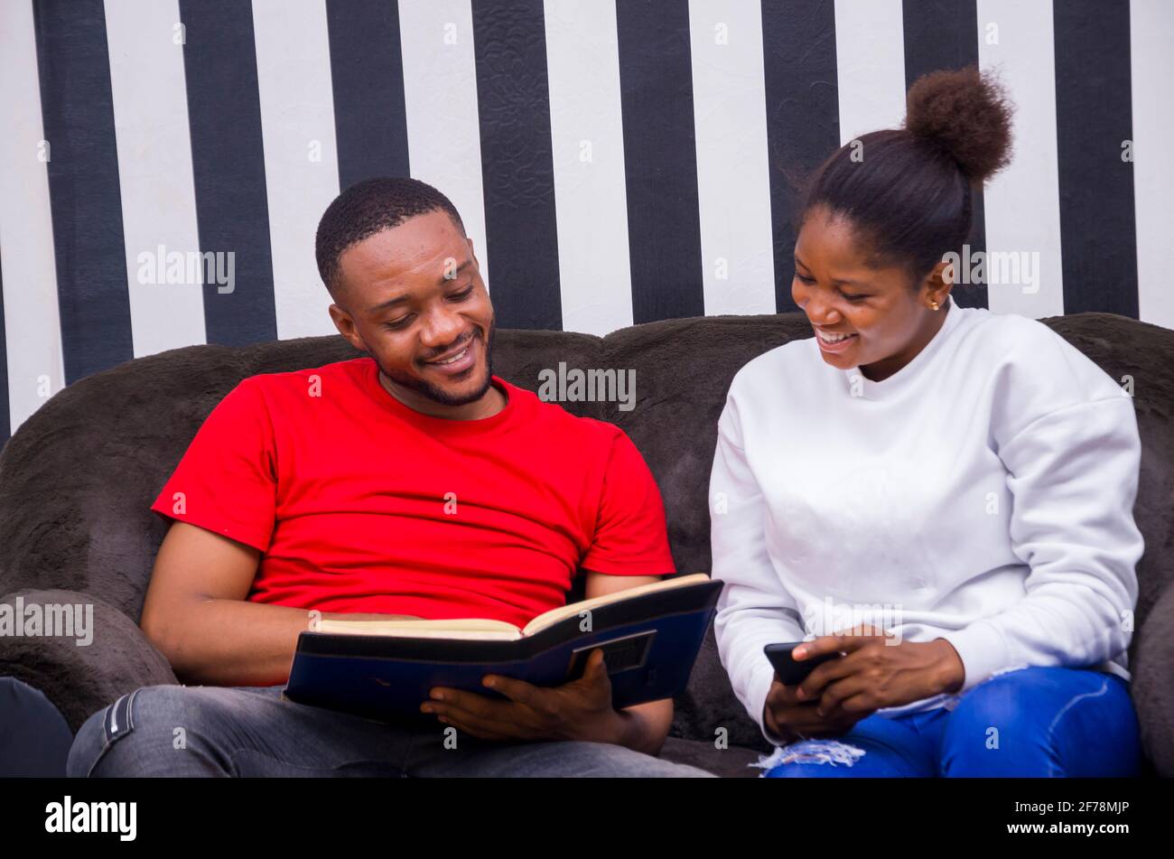 two african student studying their books Stock Photo