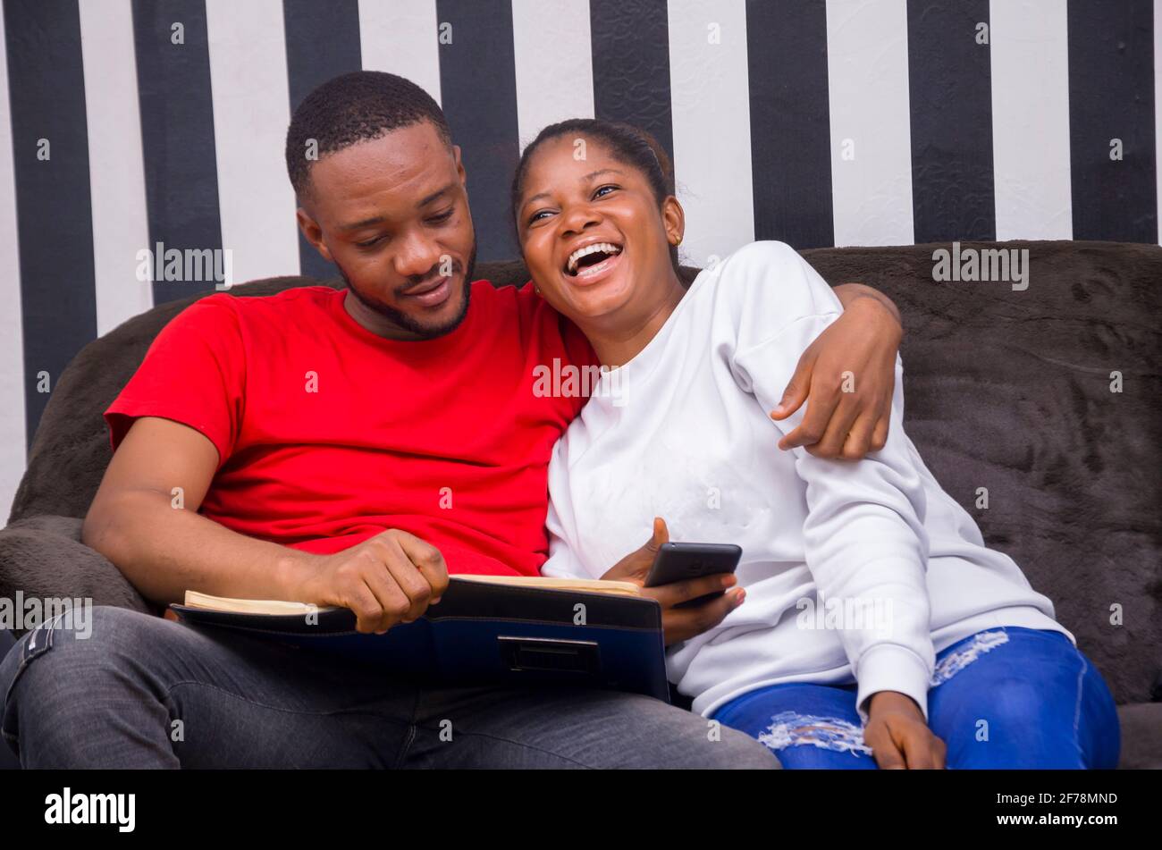 two african student studying their books Stock Photo