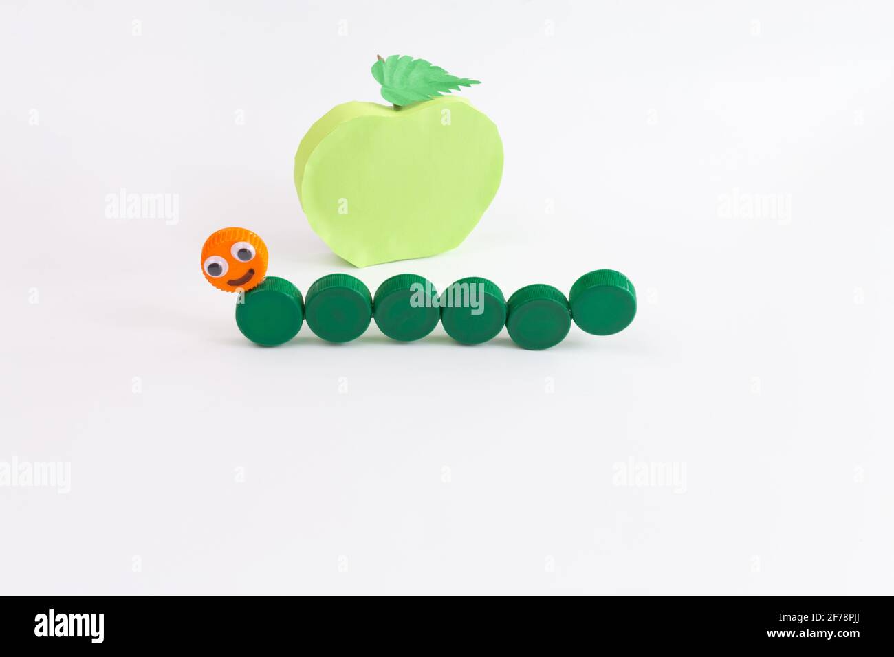 DIY summer craft for kids, how to make caterpillar from plastic bottle cap, homemade handicraft