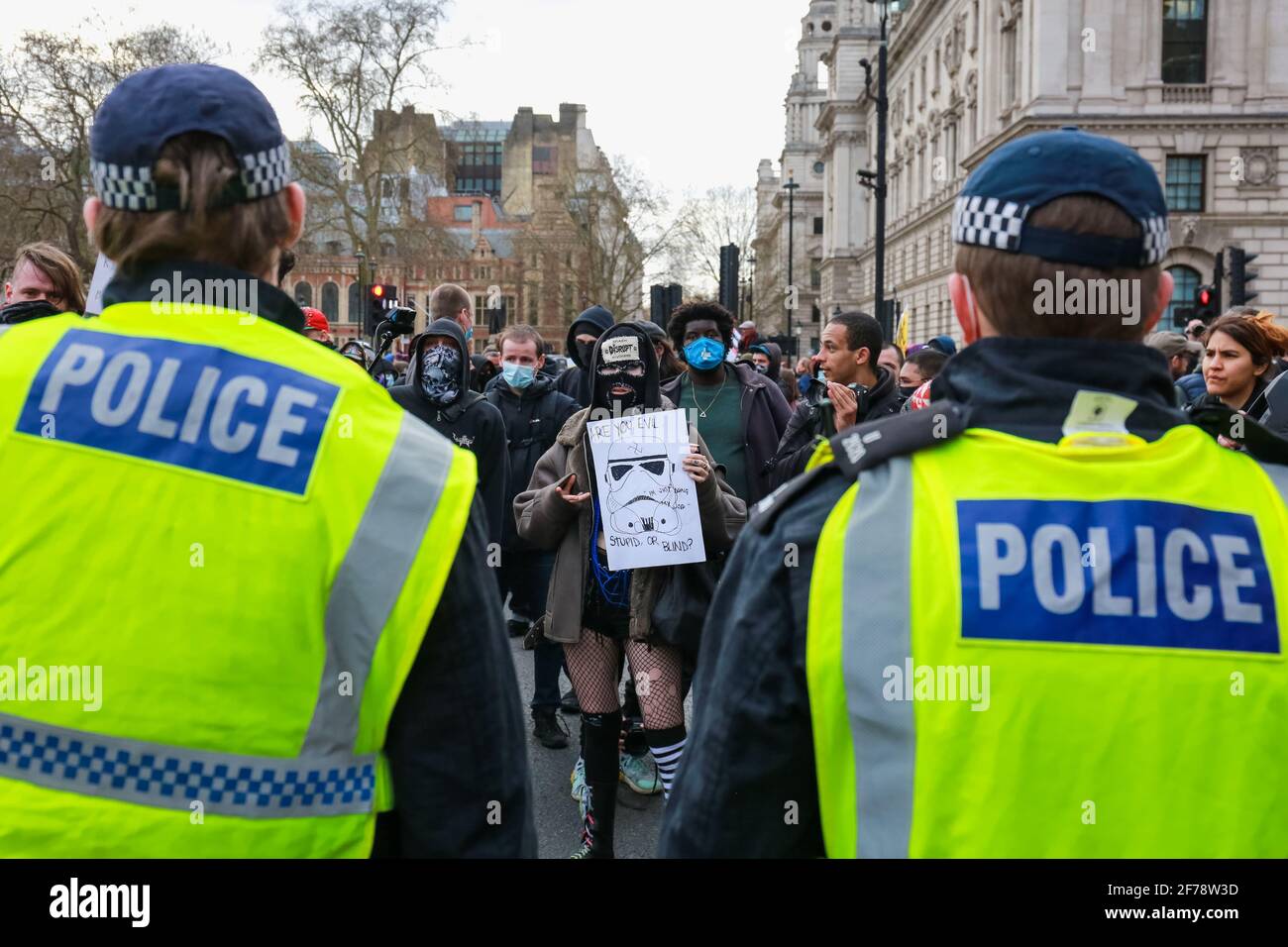 London, UK. 03 April 2021.'Kill The Bill' protest in Parliament Square. Credit: Waldemar Sikora Stock Photo