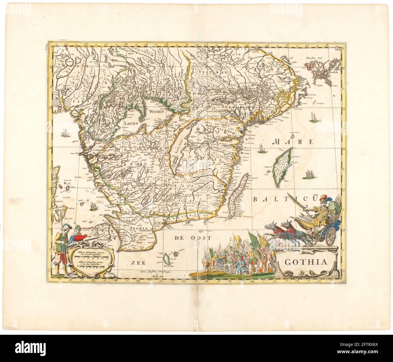 Dutch map of southern Sweden, probably 1700s.Har previously belonged to Höganäs AB.Kartor, drawings and share letters regarding utility and mining companies.ur Carl Sahlin's mountain historical collection. Stock Photo