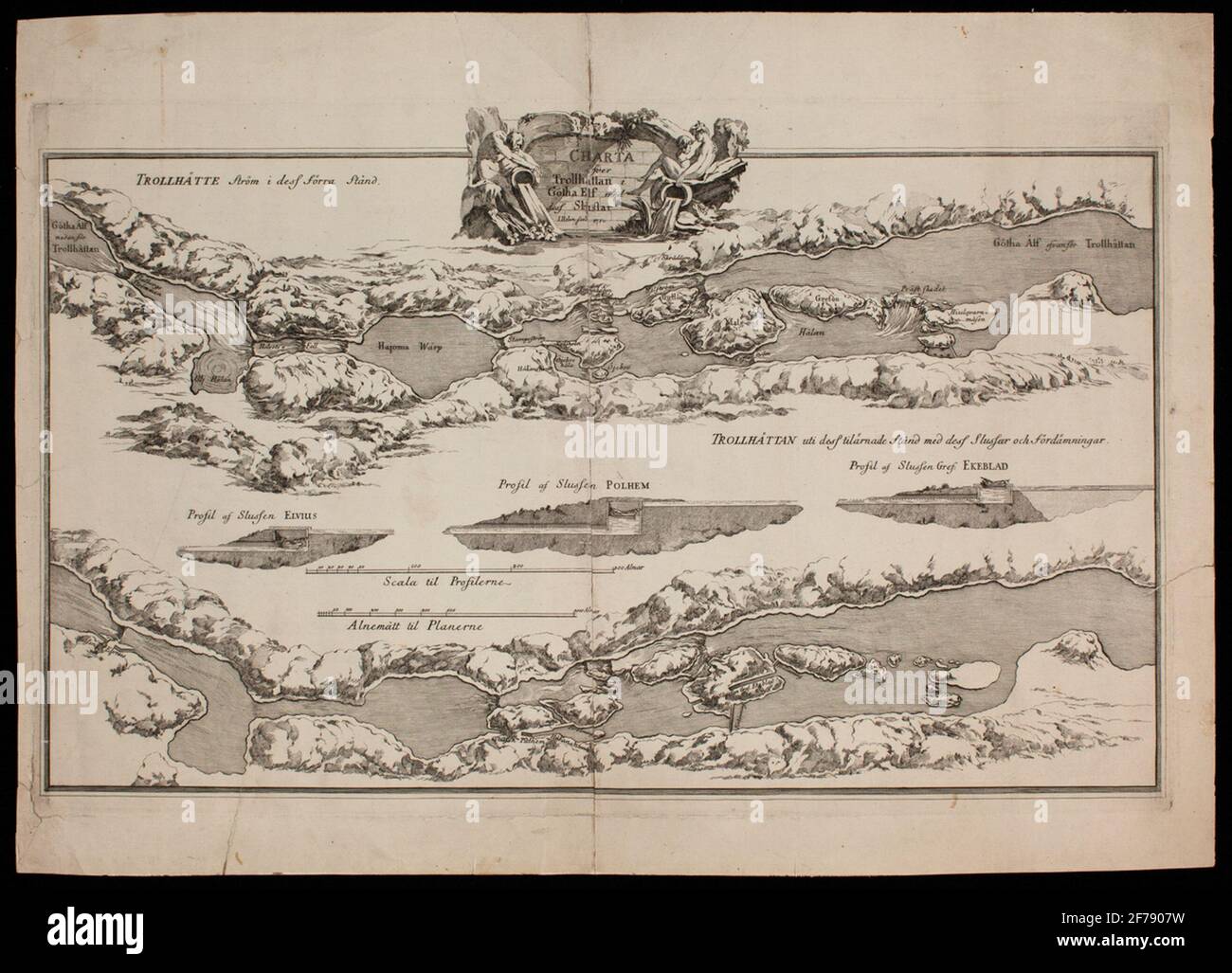 Map of Trollhättan, Göta River and its locks Stock Photo - Alamy