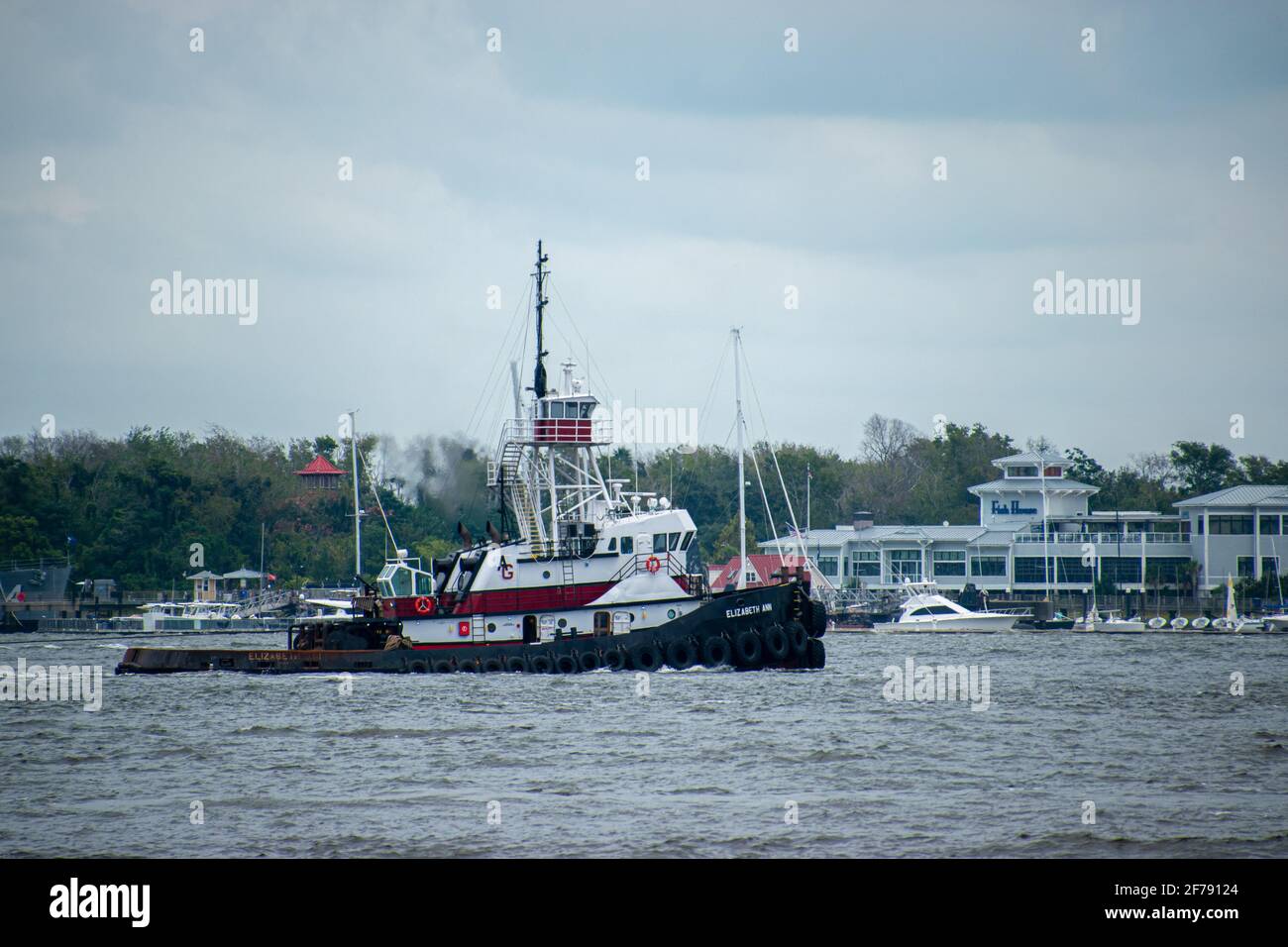 A tugboat located on the Cooper River in Charleston, South Carolina Stock Photo