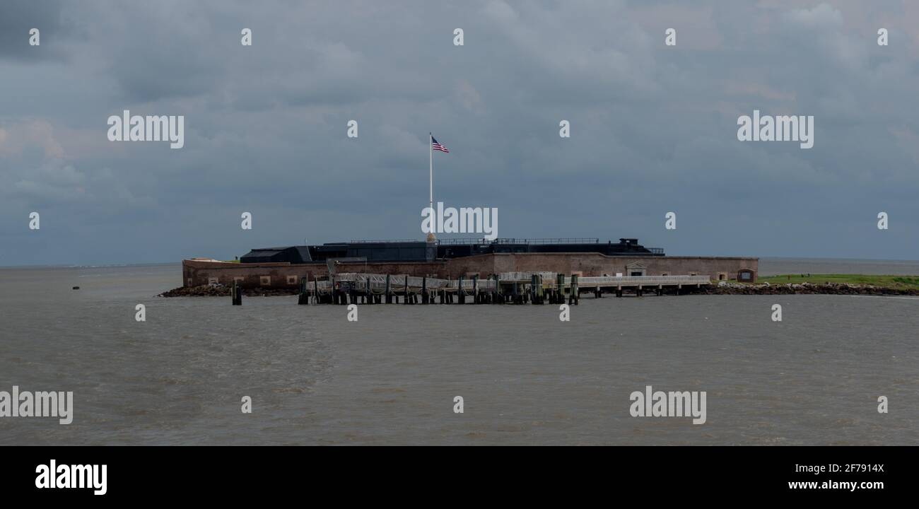 A panoramic view of Fort Sumter National Park which was the target during the first shots of the Civil War Stock Photo