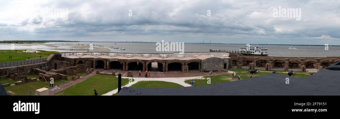 A panoramic view of Ft Sumter from within the Fort Stock Photo