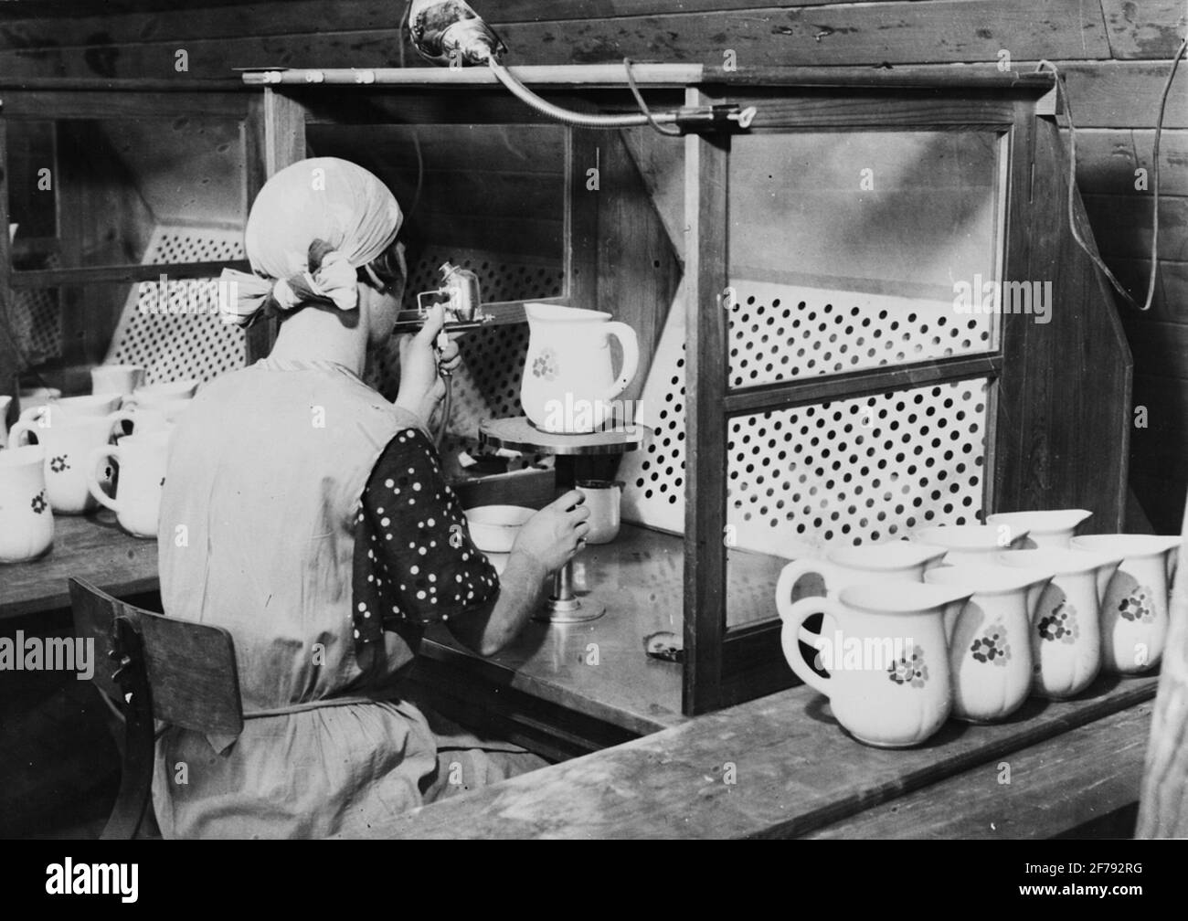 Spray painting by fume Gustafberg's porcelain factory Stock