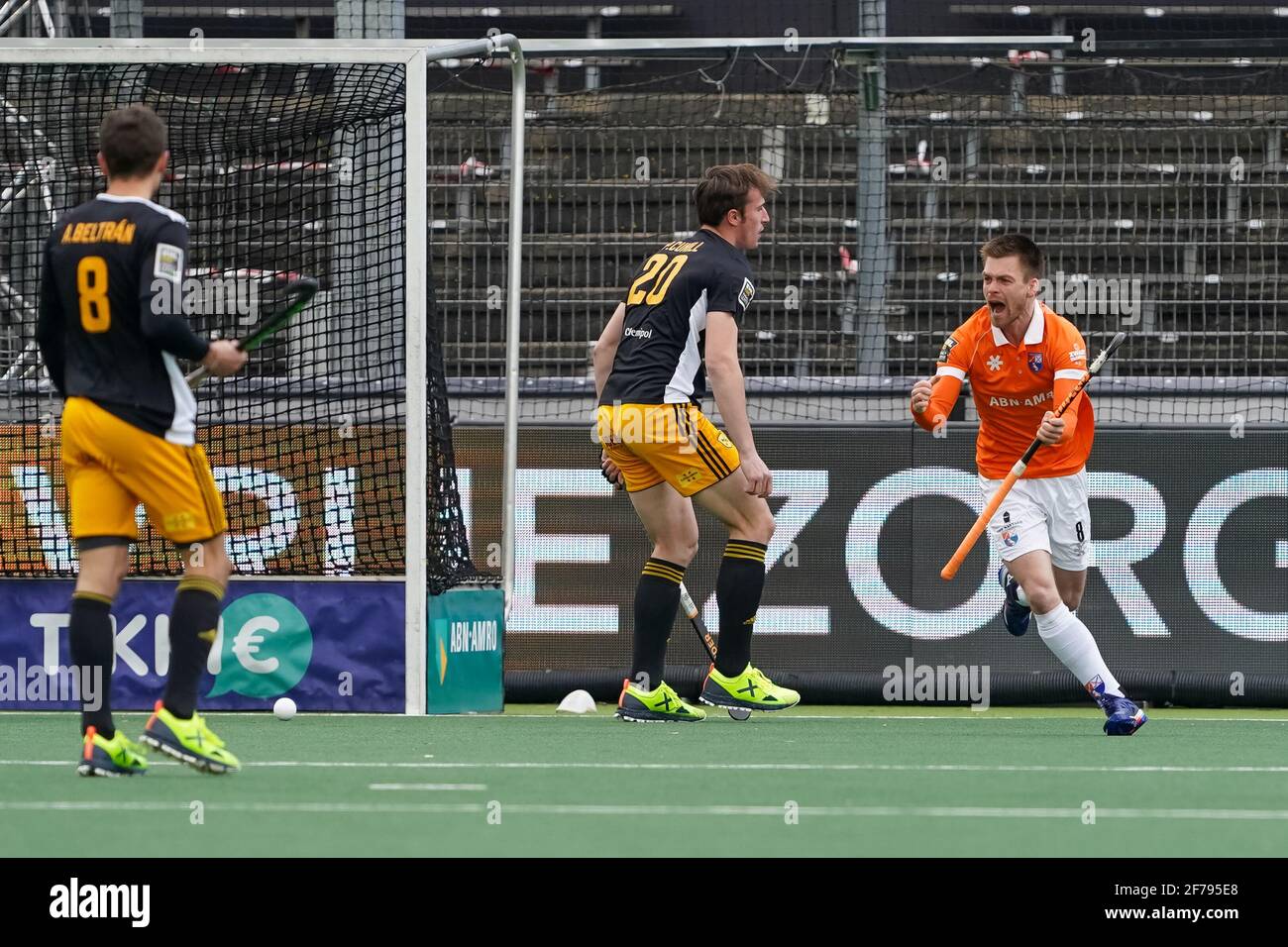AMSTELVEEN, NETHERLANDS - APRIL 5: Thierry Brinkman of Bloemendaal celebrates after scoring his sides second goal during the Euro Hockey League Final Stock Photo