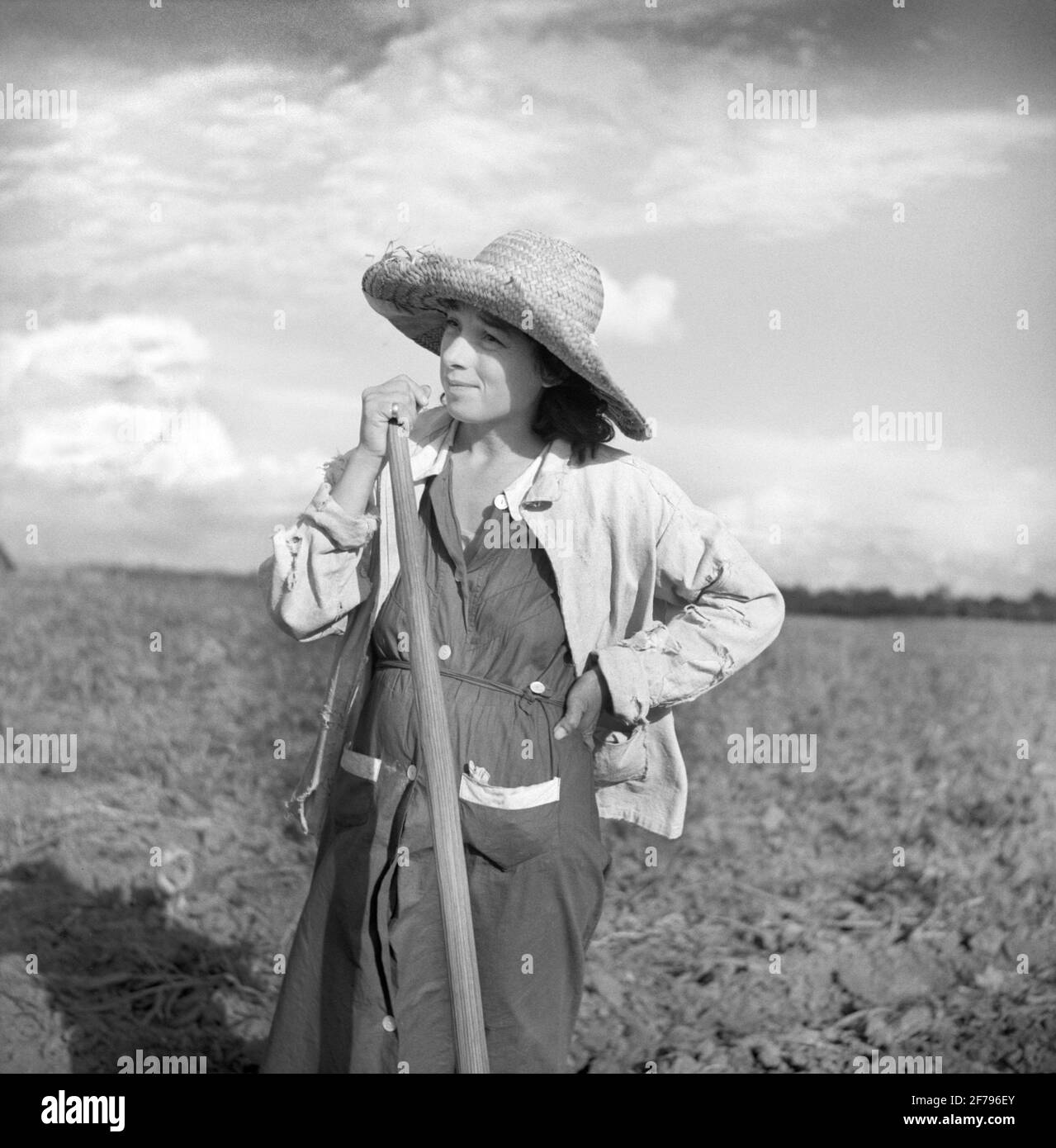 Member of Allen Plantation Cooperative Association resting from hoeing Cotton, Near Natchitoches, Louisiana, USA, Marion Post Wolcott, U.S. Farm Security Administration, June 1940 Stock Photo