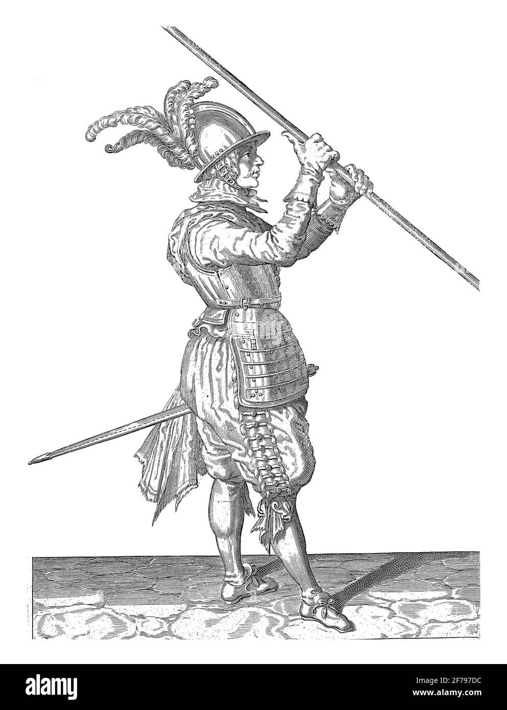 A soldier, fulllength, to the right, carrying a spear (lance) above