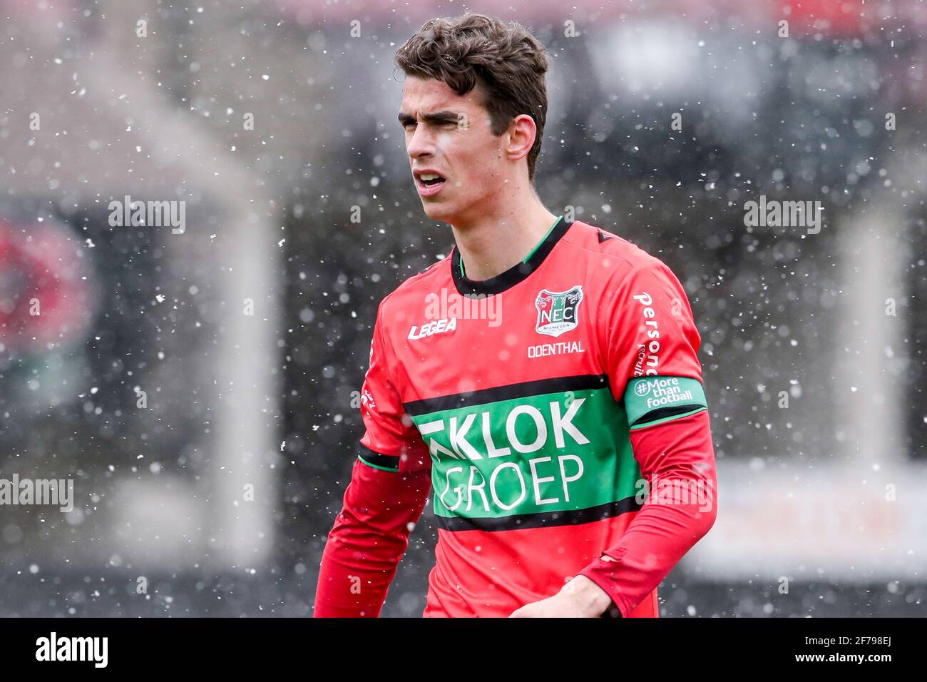 NIJMEGEN, NETHERLANDS - APRIL 5: Cas Odenthal of NEC with captions armband more than football during the Dutch Keukenkampioendivisie match between NEC Stock Photo