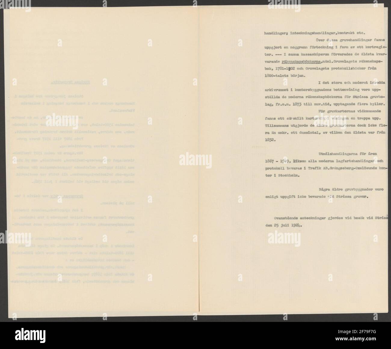 Strapping mining field chronology.Stråsa gruva.ur Carl Sahlin's