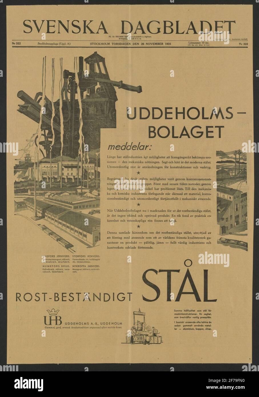 Uddeholmsverkens chronology.uddeholms ab.ur Carl Sahlin's mountain history  collection Stock Photo - Alamy
