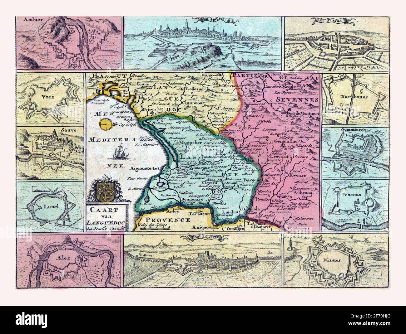 Map of Languedoc, vintage engraving. Stock Photo