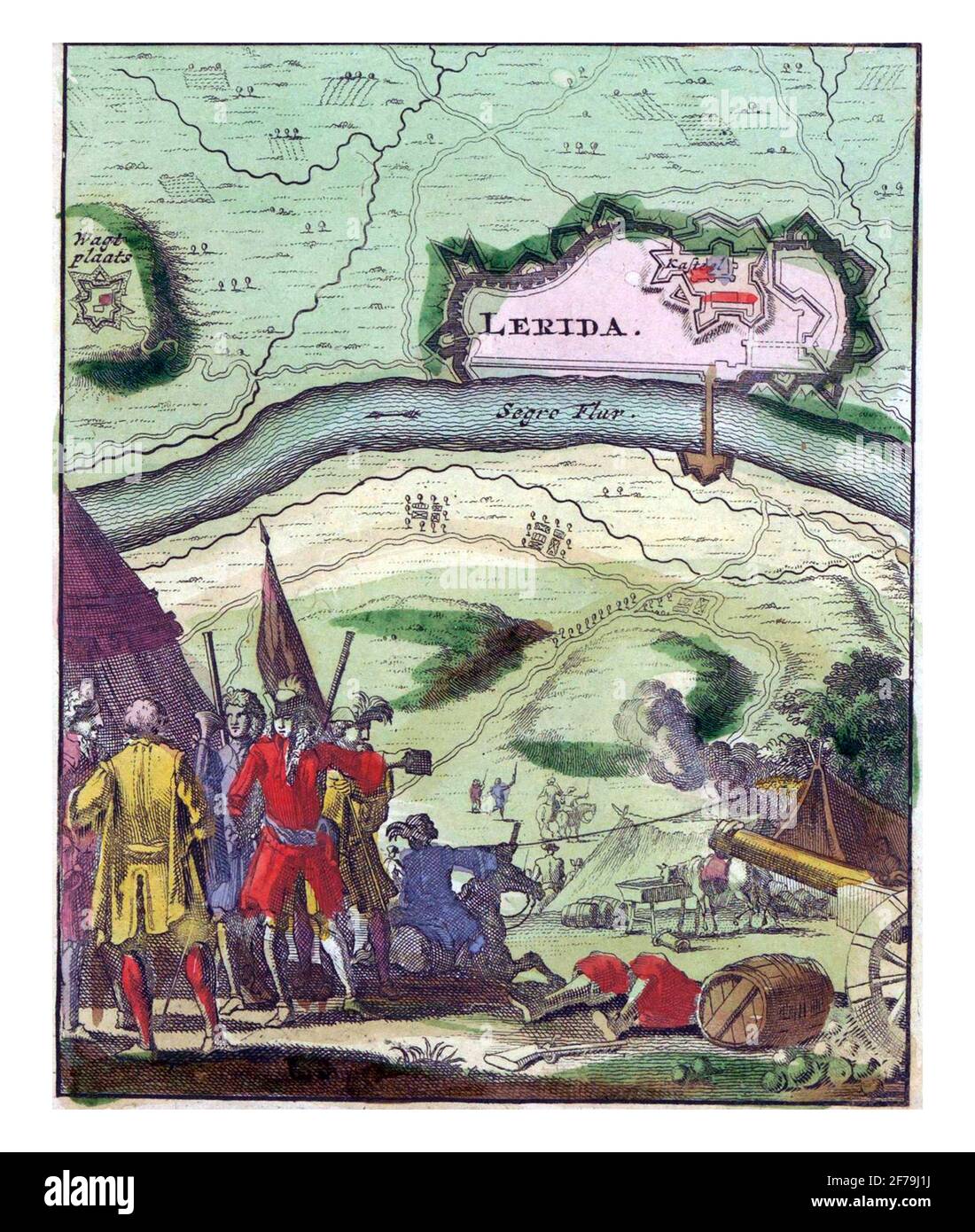Map of Lerida, vintage engraving. Stock Photo