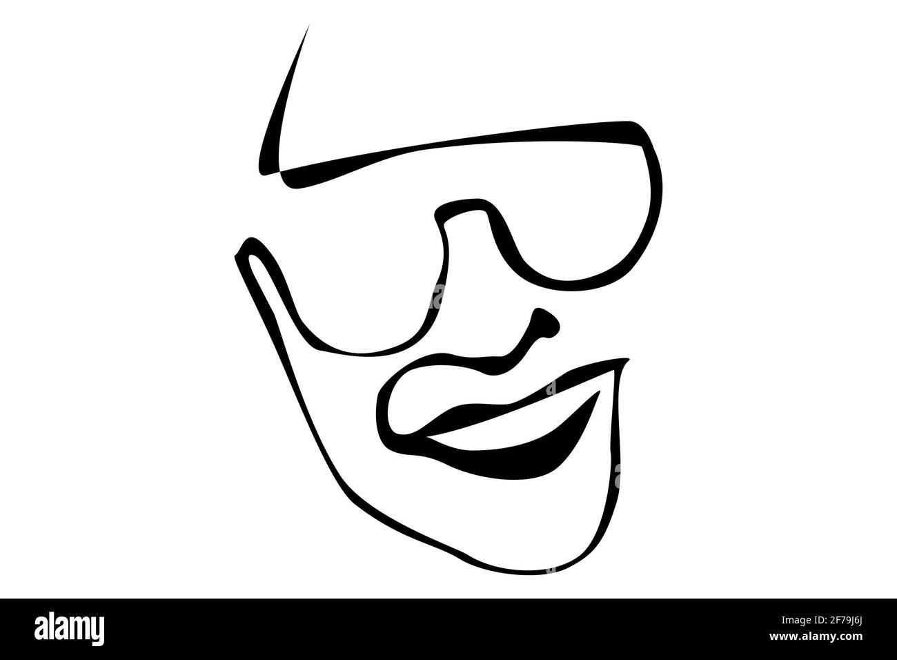 Beautyfull girl face smile.  Attractive young woman with glasses portrait female beauty concept. Continuous one line drawing. Black and white vector i Stock Photo